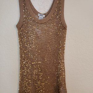 NWOT - Shine New York Sexy Gold Mesh Sequined Tank Top - S-M
